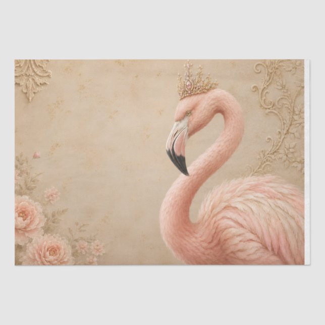 Papier Mousseline Crowned Flamingo Vintage Decoupage Tissue Paper (Recto)