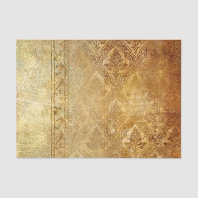 Papier Mousseline Cru, or, rustique, damassés, porté, florales, (Recto)