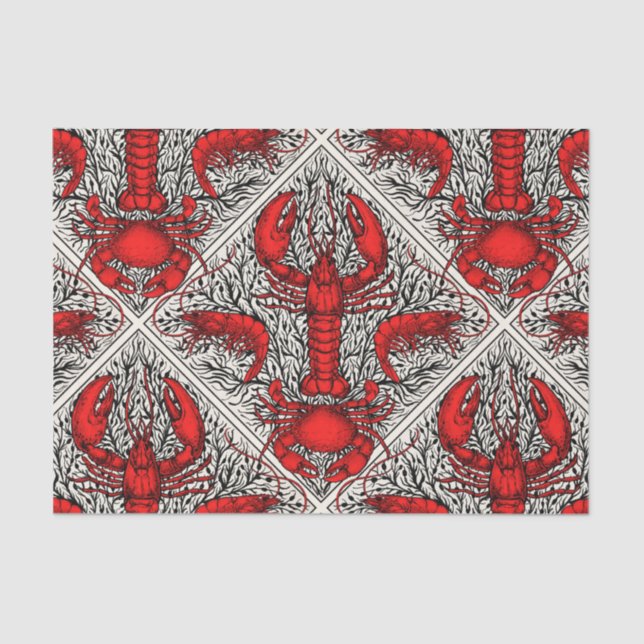 Papier Mousseline Crustacés en rouge, noir et ivoire (Recto)