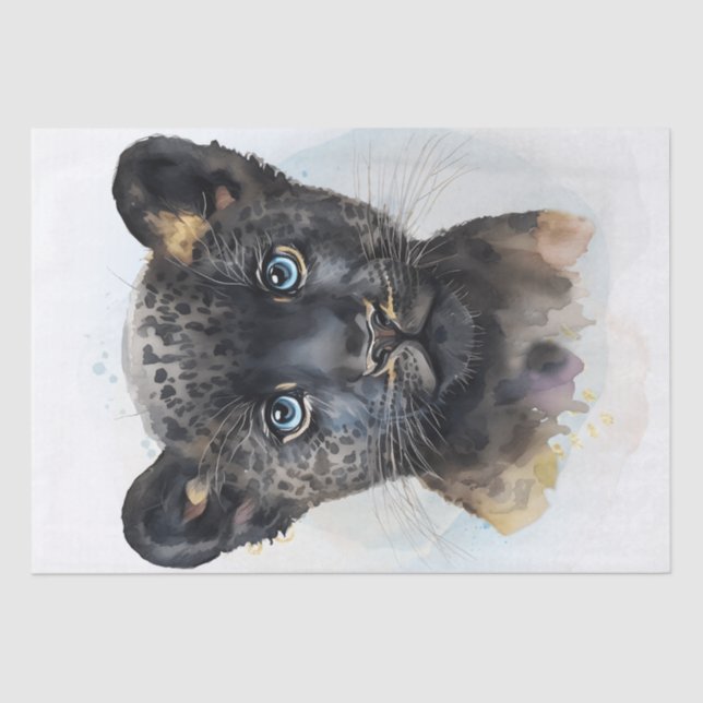 Papier Mousseline Cube Black Panther Cub Wild Cat Aquarelle (Recto)