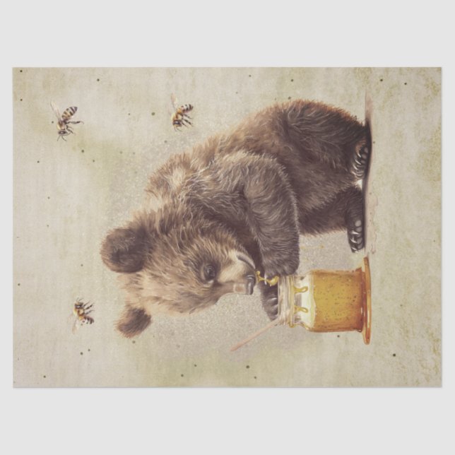 Papier Mousseline Cube d'ours avec pot de miel (Recto)