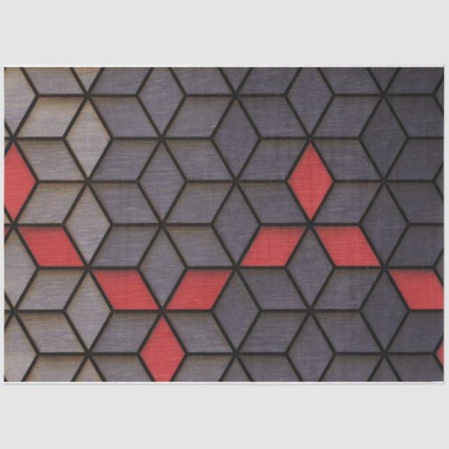 Papier Mousseline Cubes rouges noirs gris (Recto)