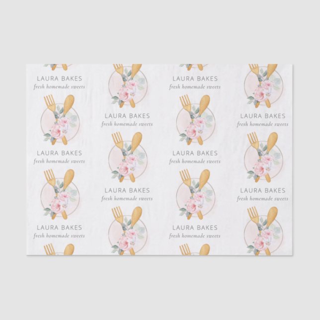 Papier Mousseline Cuillère à fourche en bois rose pâle Logo du Chef  (Recto)