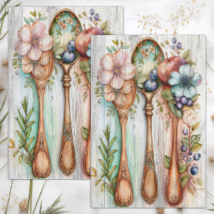 PAPIER MOUSSELINE CUILLERES EN BOIS DECOUPAGE FLORAL