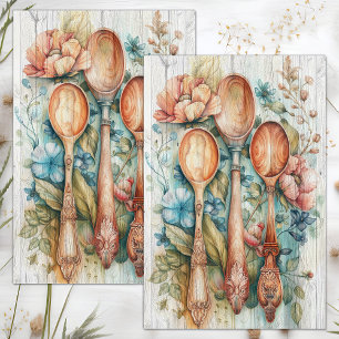 PAPIER MOUSSELINE CUILLERES EN BOIS DECOUPAGE FLORAL