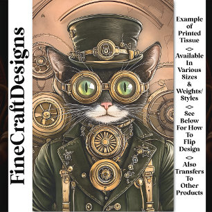 Papier Mousseline Cuir industriel Steampunk Chat Kitty AB7 Découpage
