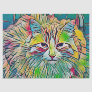 Papier Mousseline Cuisine Tabby Chat Couleur Abstrait Vert Bleu