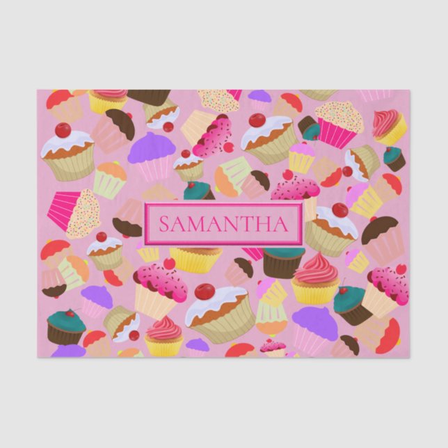 Papier Mousseline Cupcake rose vif - Personnalisé (Recto)