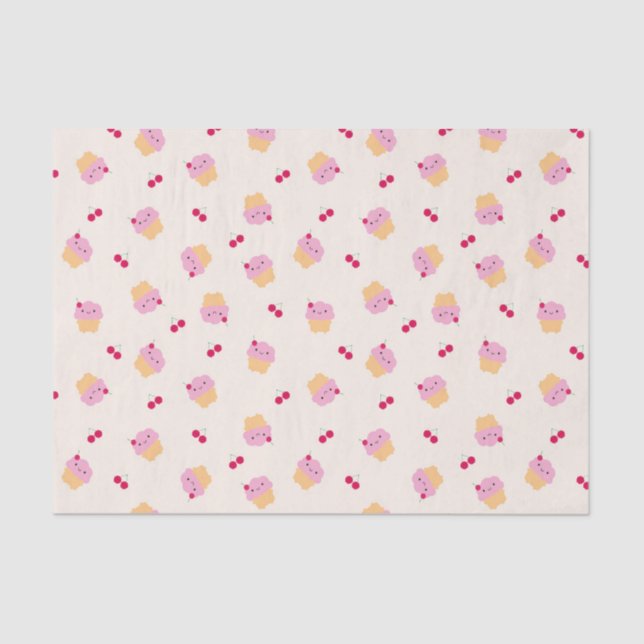 Papier Mousseline Cupcakes & Cerises mignons (Recto)