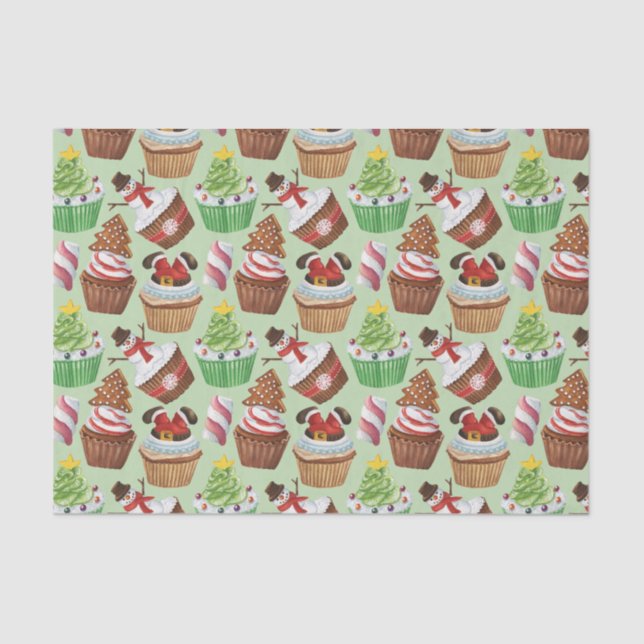 Papier Mousseline Cupcakes de Noël Aquarelle (Recto)
