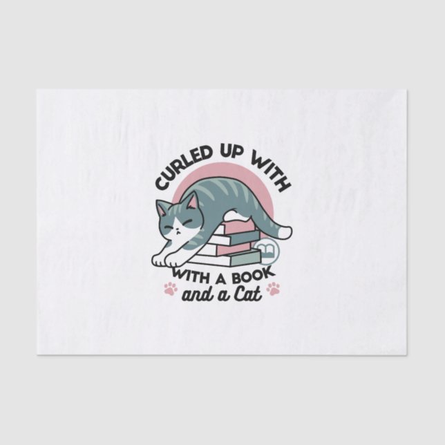 Papier Mousseline Curieux avec un livre et un chat - Lecture confort (Recto)