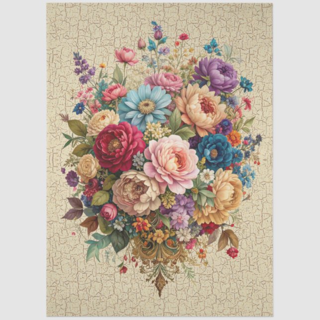 Papier Mousseline Custom Design Floral Crackle Effect Decoupage (Recto)