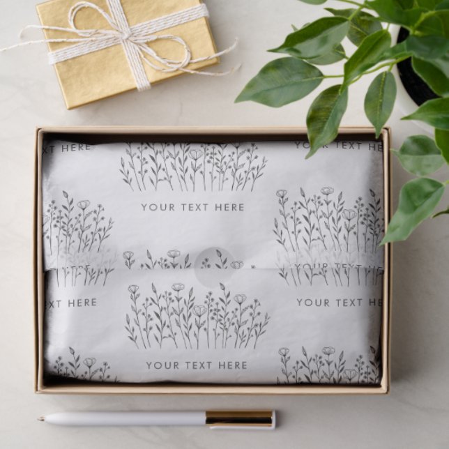 Papier Mousseline CUSTOM TEXT Chic Elegant Wildflower Line Art (Cadeau)