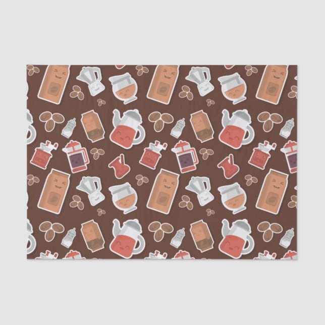 Papier Mousseline Cute Amateurs de café Caféine Theme Kawaii Motif (Recto)
