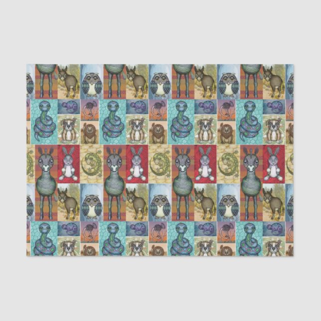 Papier Mousseline Cute Animal Collage Folk Art Design (Recto)