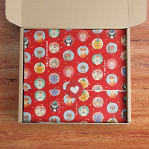 Papier Mousseline Cute Animals in Party Hats Kids Red Happy Birthday