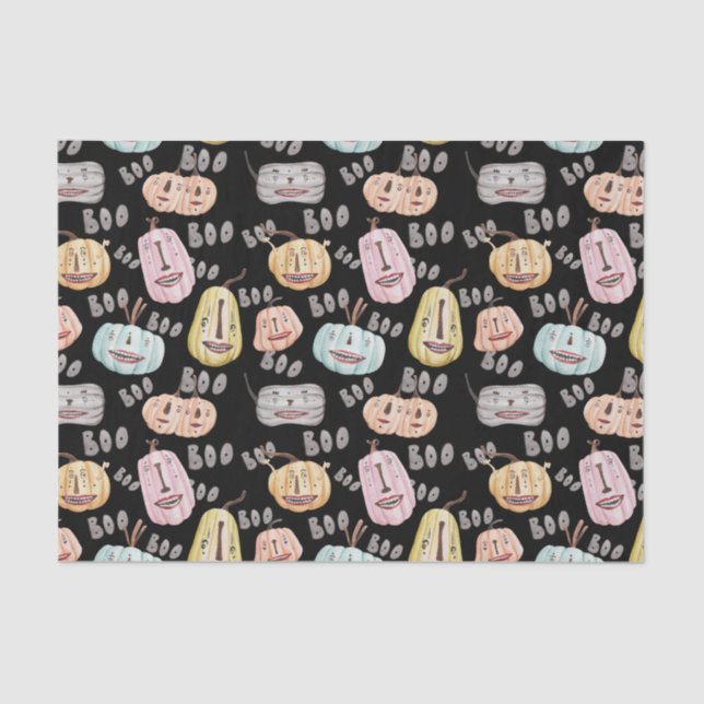 Papier Mousseline Cute Aquarelle Boo Citrouille Éffrayant Halloween (Recto)