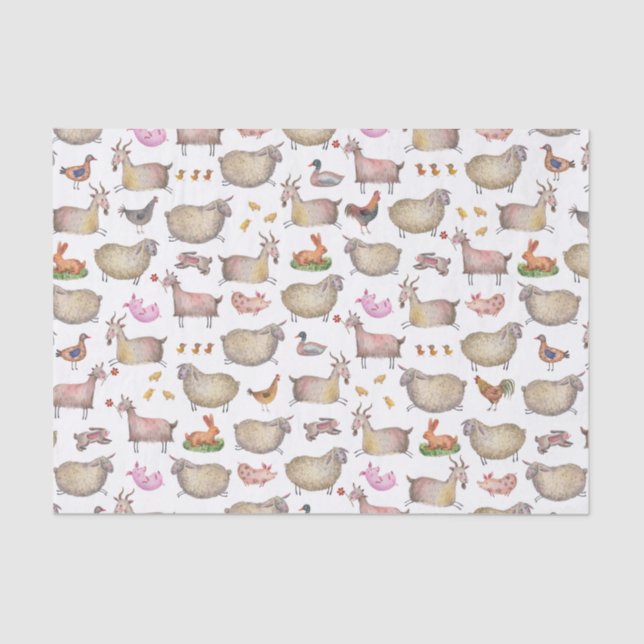 Papier Mousseline Cute Aquarelle ferme Grange Animaux Motif (Recto)