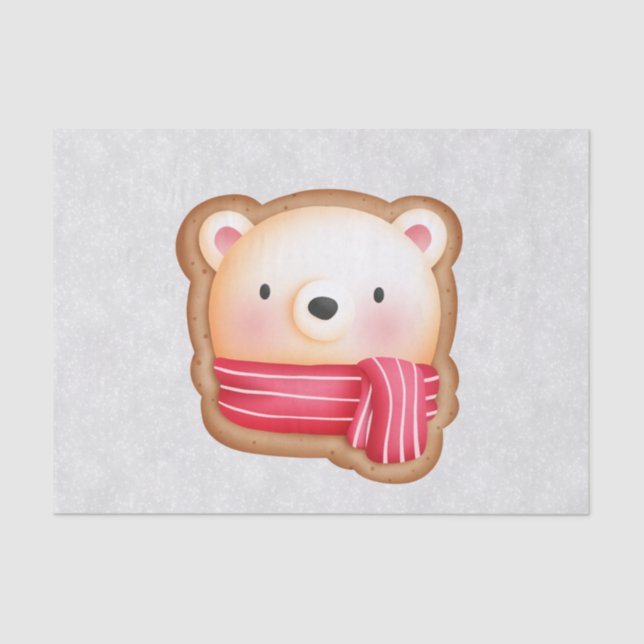 Papier Mousseline Cute Bear Face Red Scarf et Rosy Cheeks Christmas (Recto)
