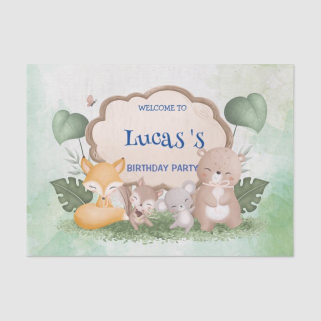 Papier Mousseline Cute Bear squirrel jungle tropicale fête d'anniver (Recto)