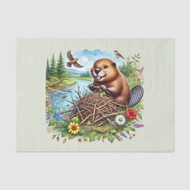 Papier Mousseline Cute beaver amoureux decoupage (Recto)