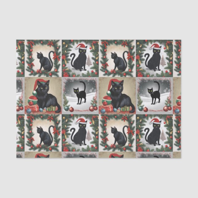 Papier Mousseline Cute Black Cats Noël Collage pour Amoureux de les  (Recto)
