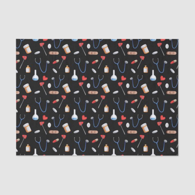 Papier Mousseline Cute Black Pattern Nurse Medical (Recto)