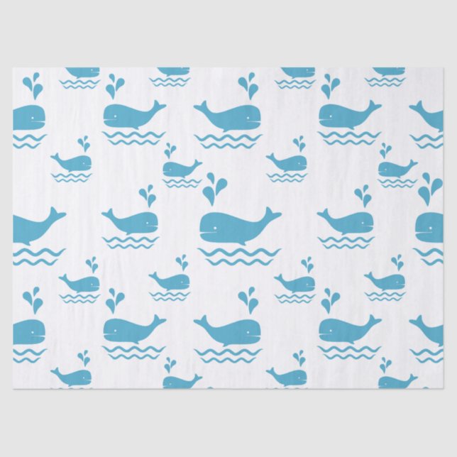 Papier Mousseline Cute Blue Whale Seamless Ocean Pattern (1) (Recto)