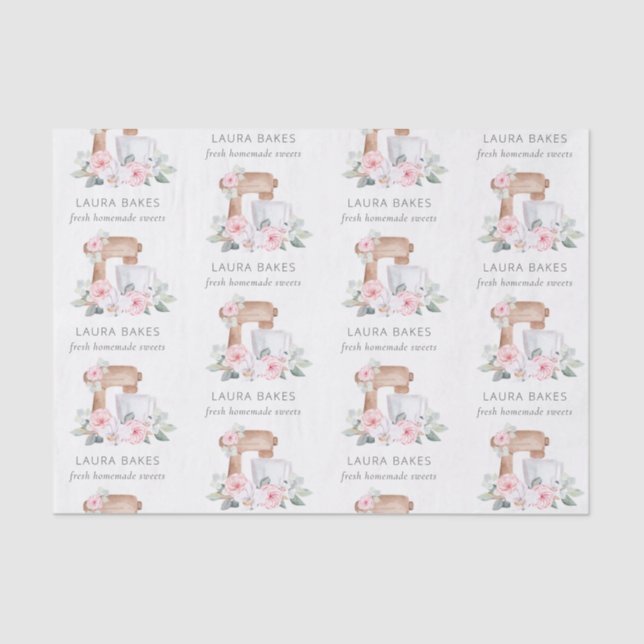 Papier Mousseline Cute Blush Rose Floral Gâteau Mixer Boulangerie Re (Recto)