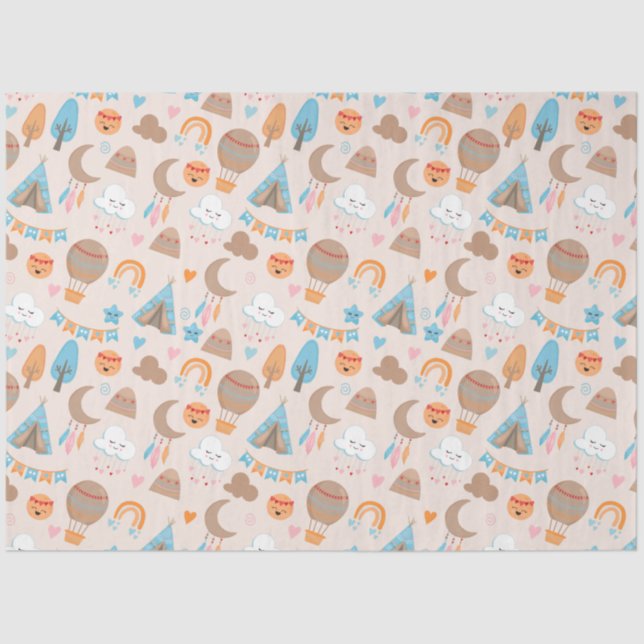 Papier Mousseline Cute Boho Motif sur Brown (Recto)