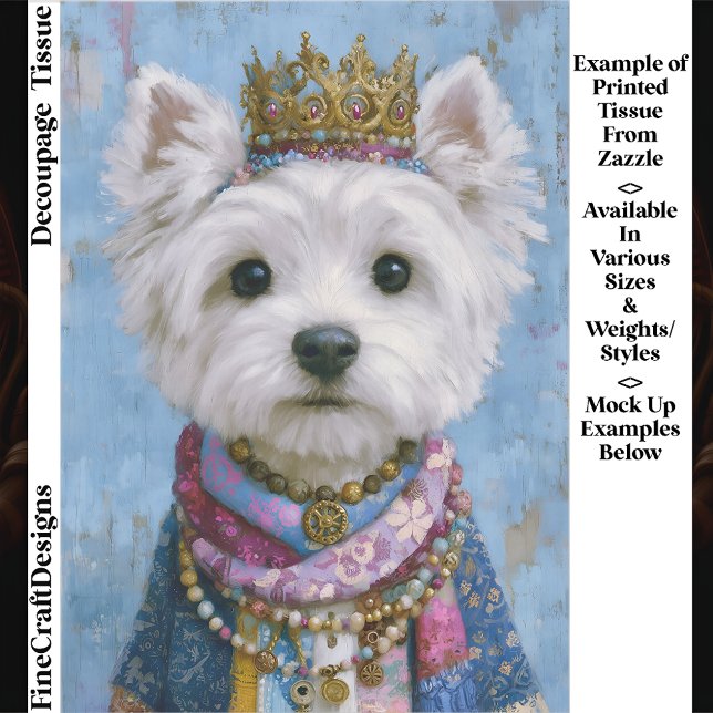 Papier Mousseline Cute Boho Royal Westie Dog, Crown EV7 Decoupage (Créateur téléchargé)