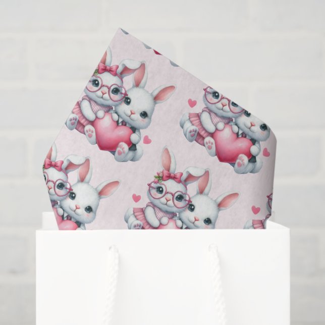 Papier Mousseline Cute Bunnies Sharing a Heart Pattern (Sac cadeau)