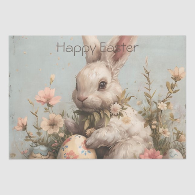Papier Mousseline Cute Bunny Eggs Flowers Easter  (Recto)