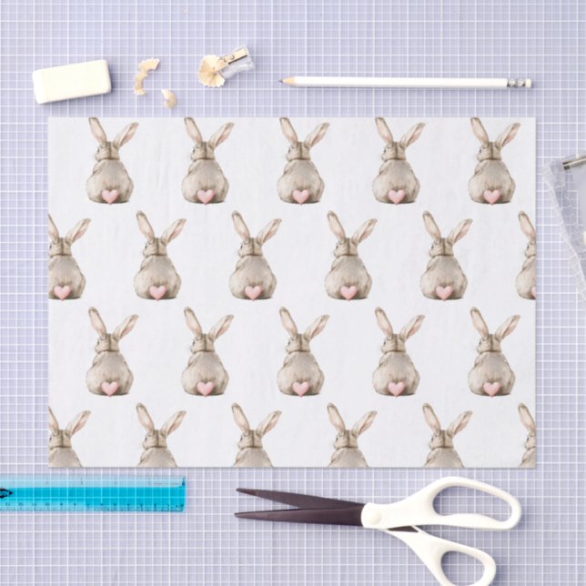Papier Mousseline Cute Bunny Rabbit Pink Heart Tail Baby Shower (Artisanat)