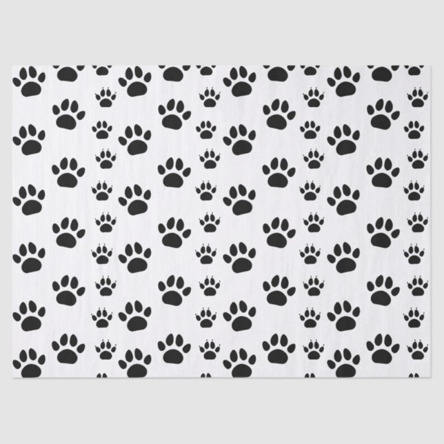 Papier Mousseline Cute Cat and Dog Pet Paw Prints Black White (Recto)