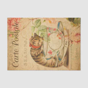 Papier Mousseline Cute Chat vintage Boire de la Coupe de Thé et Souc