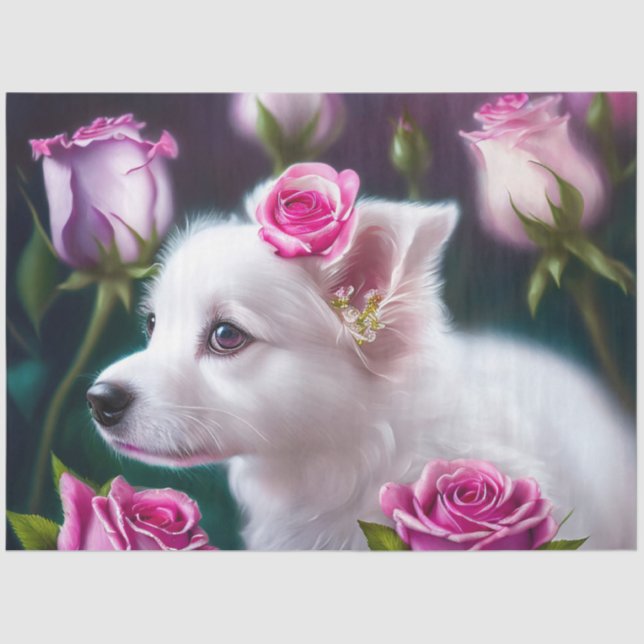 Papier Mousseline Cute Chien Et Collection Rose (Recto)