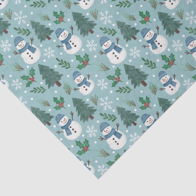 Papier Mousseline Cute Christmas Snowmen Pattern Tissue Paper (Détail)