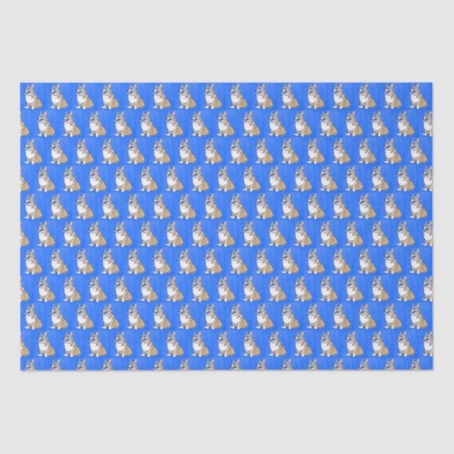 Papier Mousseline Cute Corgi Motif chien sur Arrière - plan bleu (Recto)