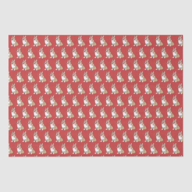 Papier Mousseline Cute Corgi Motif chien sur Arrière - plan rouge (Recto)