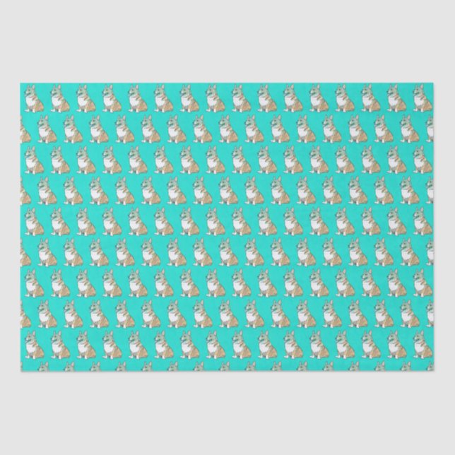 Papier Mousseline Cute Corgi Motif chien sur Arrière - plan Turquois (Recto)