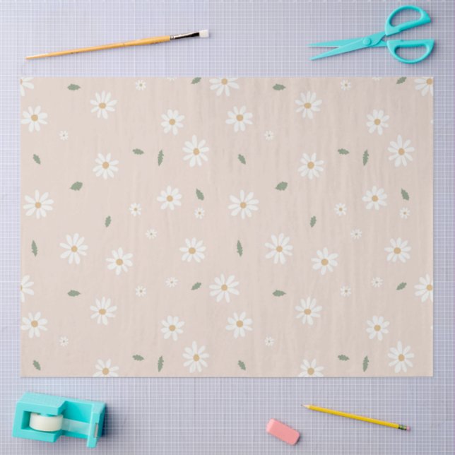 Papier Mousseline Cute Daisy Floral Blossoms & Greenery (Artisanat)