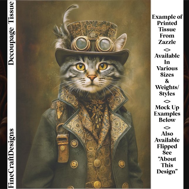 Papier Mousseline Cute Dapper Steampunk Tabby Cat ET7L Decoupage  (Créateur téléchargé)
