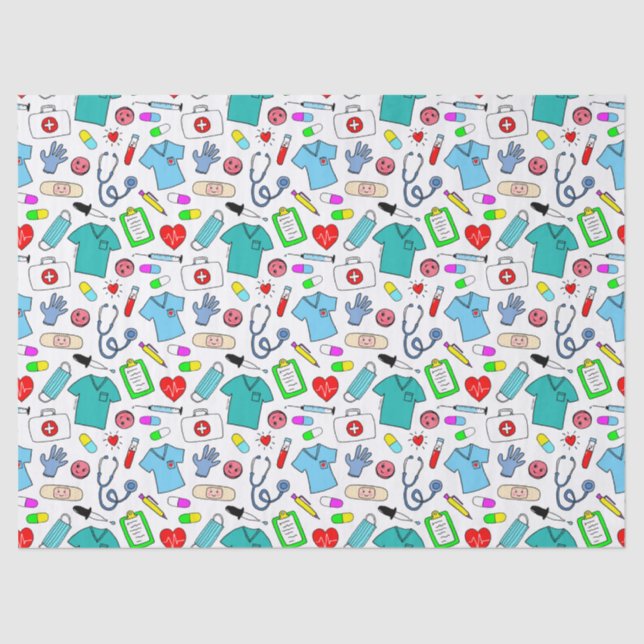 Papier Mousseline Cute Doctor Nurse Médicale Fournitures Motif (Recto)