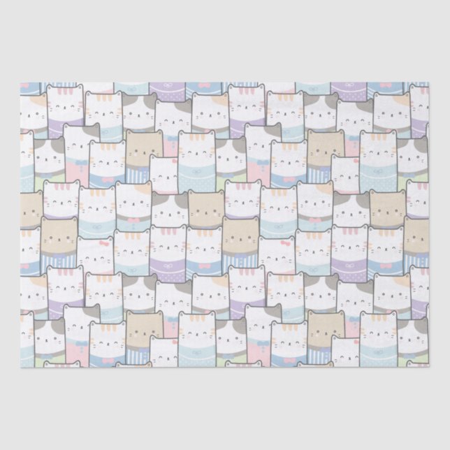 Papier Mousseline Cute Doodle Kitten Visages Motif (Recto)