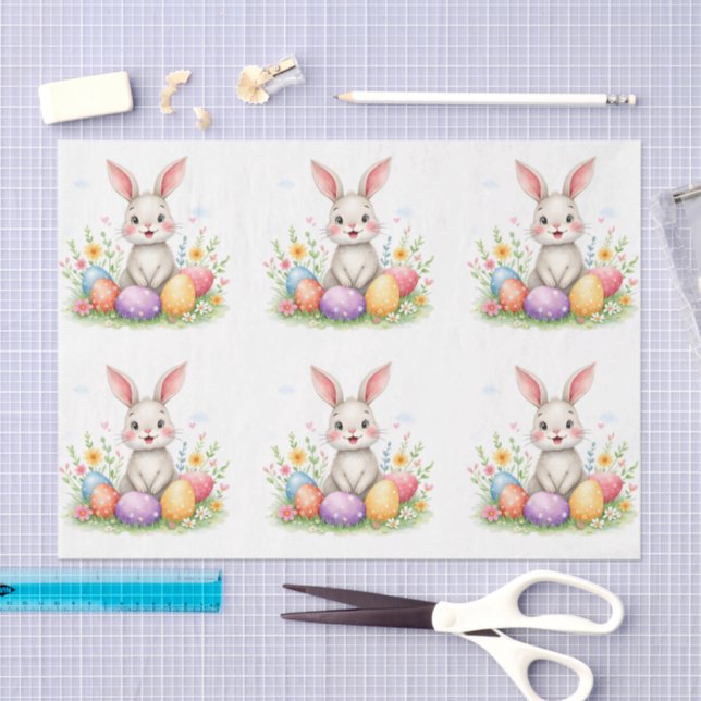 Papier Mousseline Cute Easter Bunny And Eggs Modern Collection (Artisanat)