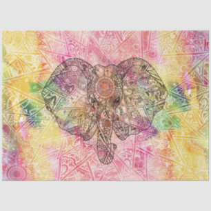 Papier Mousseline Cute Elephant Aquarelle main dessinée Fleur de hen