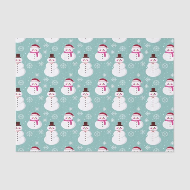 Papier Mousseline Cute Festif Hiver Rose Frosty Snowman (Recto)