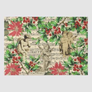 Papier Mousseline Cute Festive Vintage Angel Cherubs Holly Noël