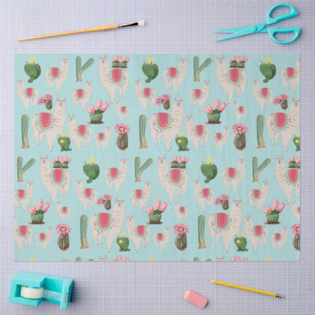 Papier Mousseline Cute Fiesta Llama & Cactus Motif (Artisanat)